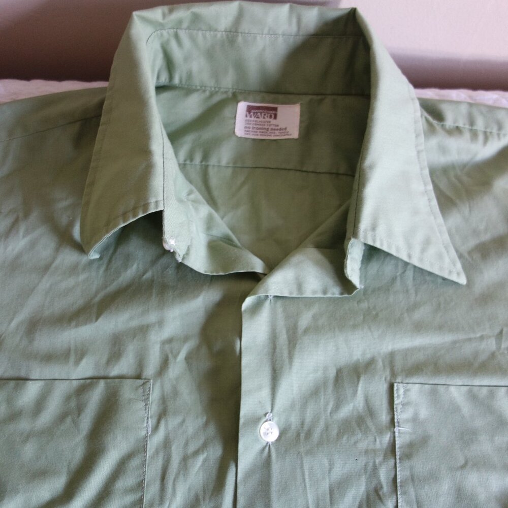 Vtg MONTGOMERY WARD Short Sleeve Button Shirt – Green – Mens XXL?